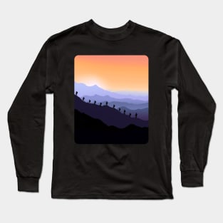 Sunset Mountains landscape, climber, mountaineering, nature colorful, violet and orange Long Sleeve T-Shirt